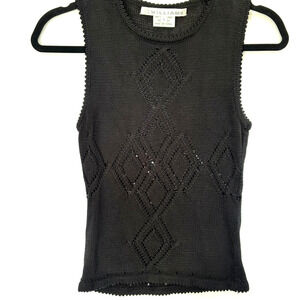 Liz Williams NYC Designer Vintage 90s Knit Sleeveless Sweater Tank Top S Rayon